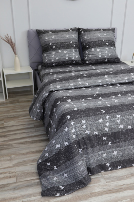 Простыня поплин Бабочки-компаньон черно-серый